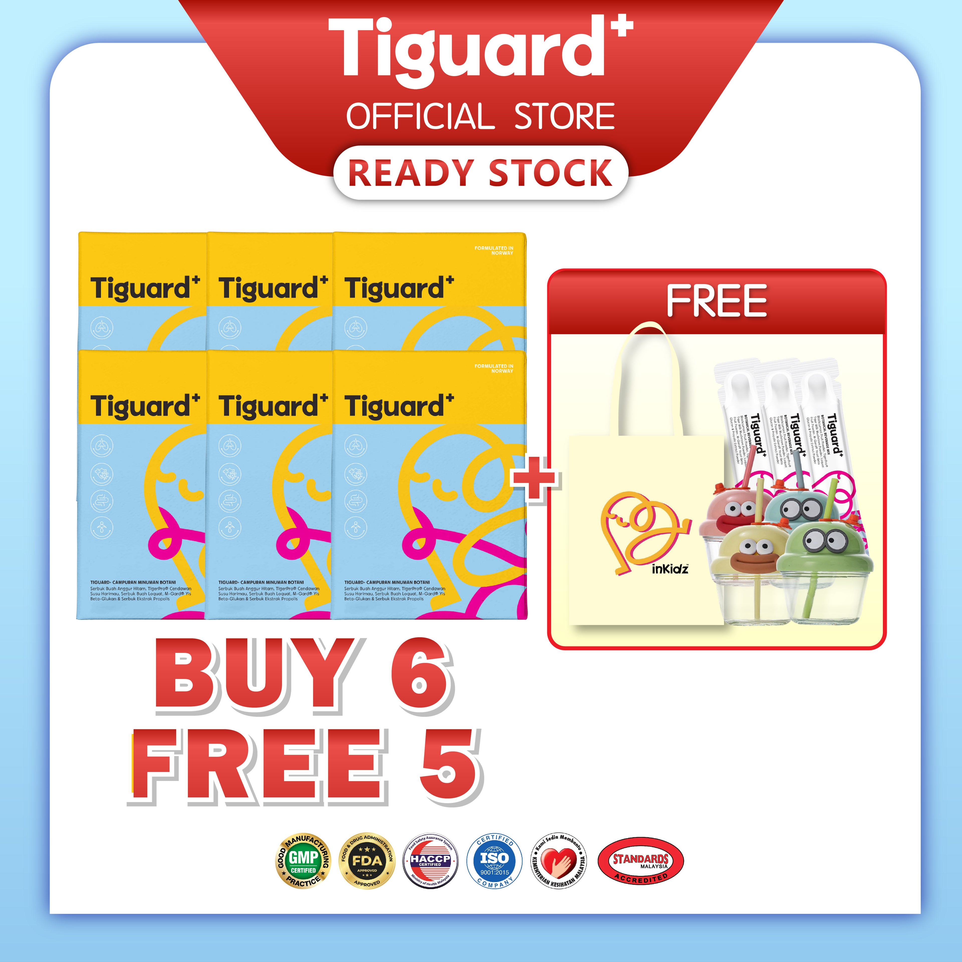 Tiguard+ BUY 6 FREE 5【RM788 - 6 Boxes + 3 Sachet + 1 CANVAS Bag + 1 DunDun Bottle】